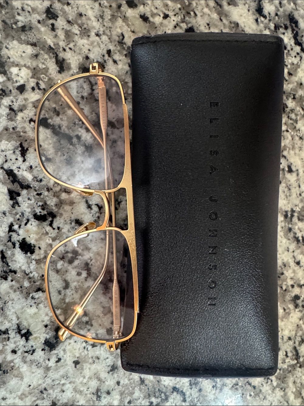 Elisa Johnson Gold Metal Aviator Glasses with Case